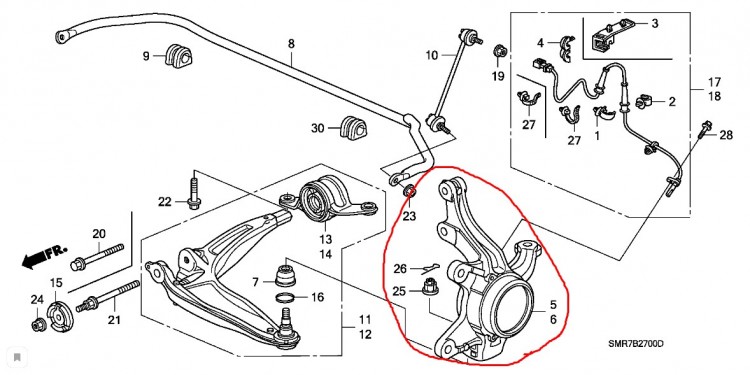 Honda Кулак передний левый Type R FN2